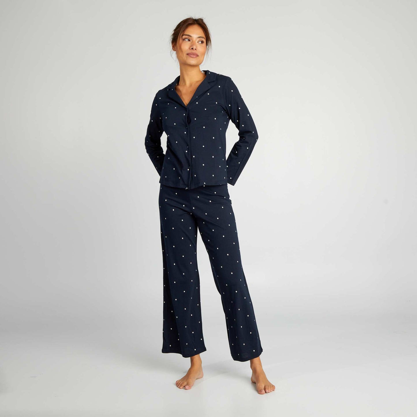 Conjunto de pijama largo con coletero - 3 piezas AZUL