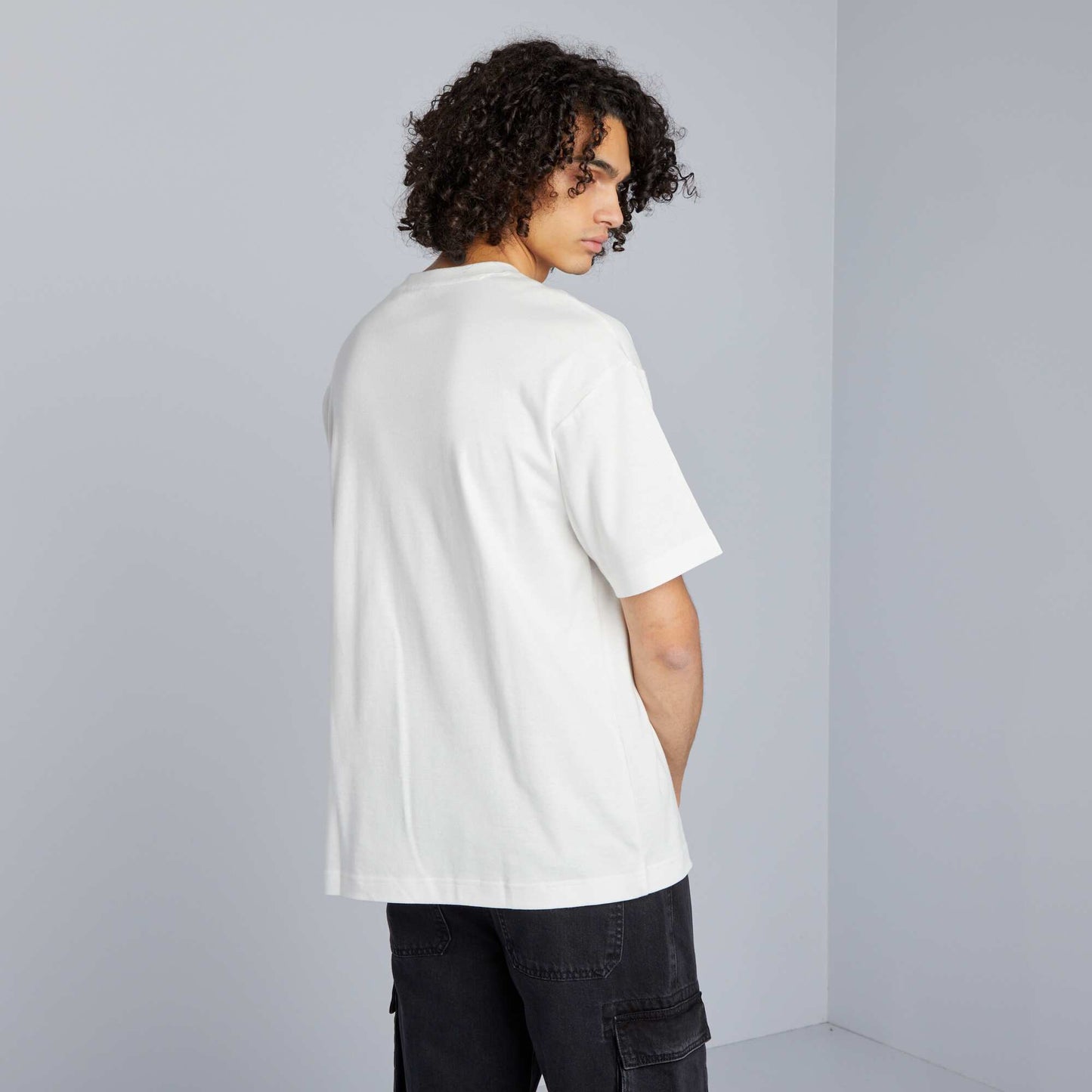 Camiseta de algodón con cuello redondo BLANCO
