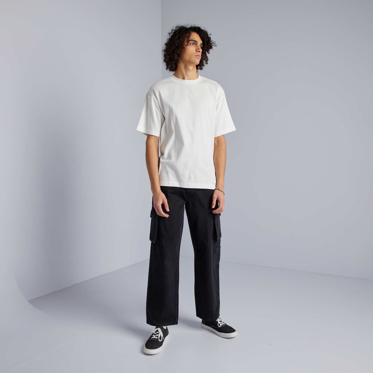 Camiseta de algodón con cuello redondo BLANCO