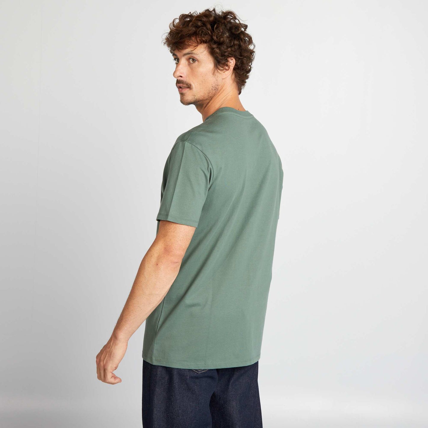 Camiseta de algodón con cuello redondo VERDE