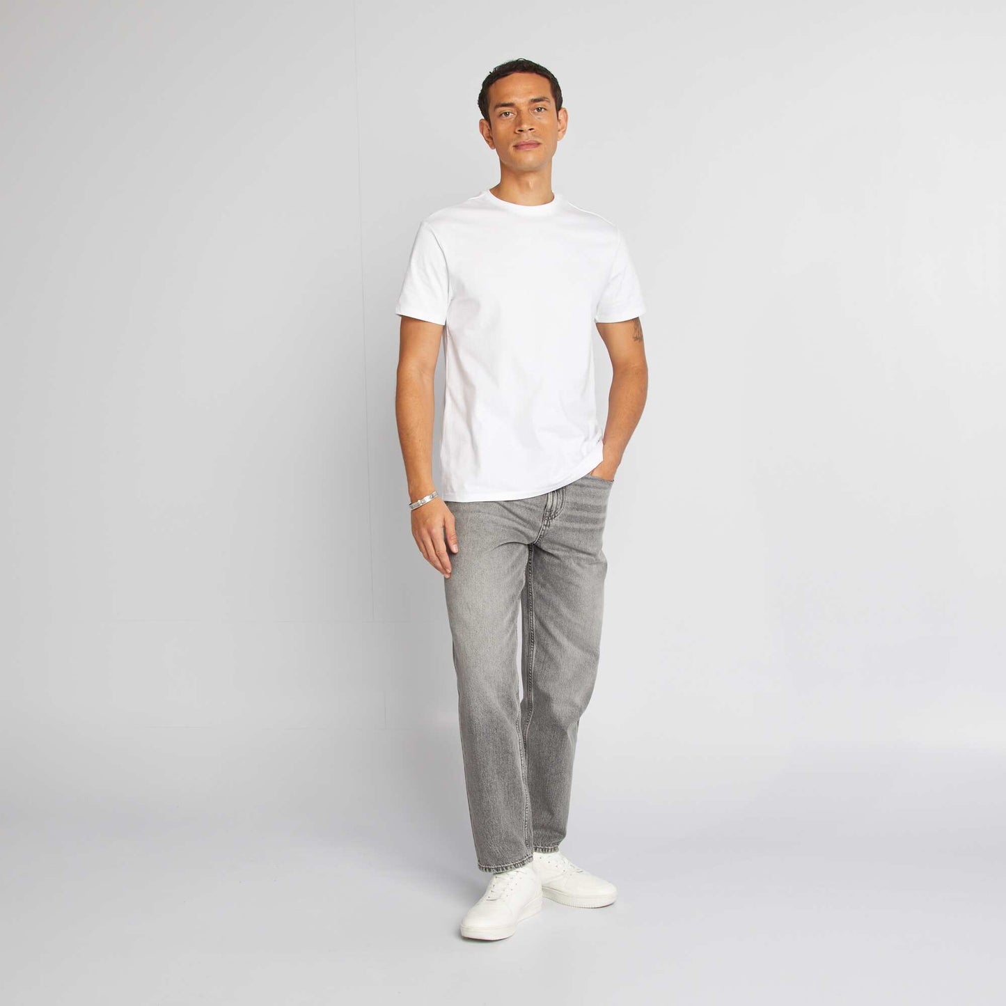 Camiseta de algodón con cuello redondo BLANCO
