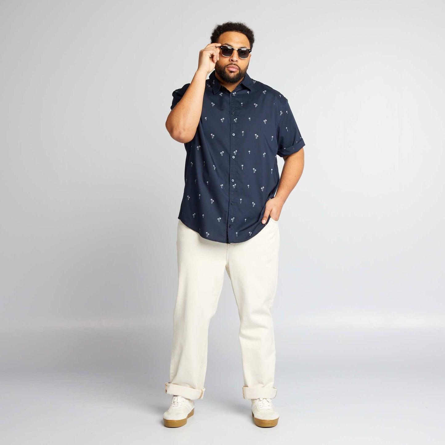 Camisa de manga corta 'palmeras' AZUL