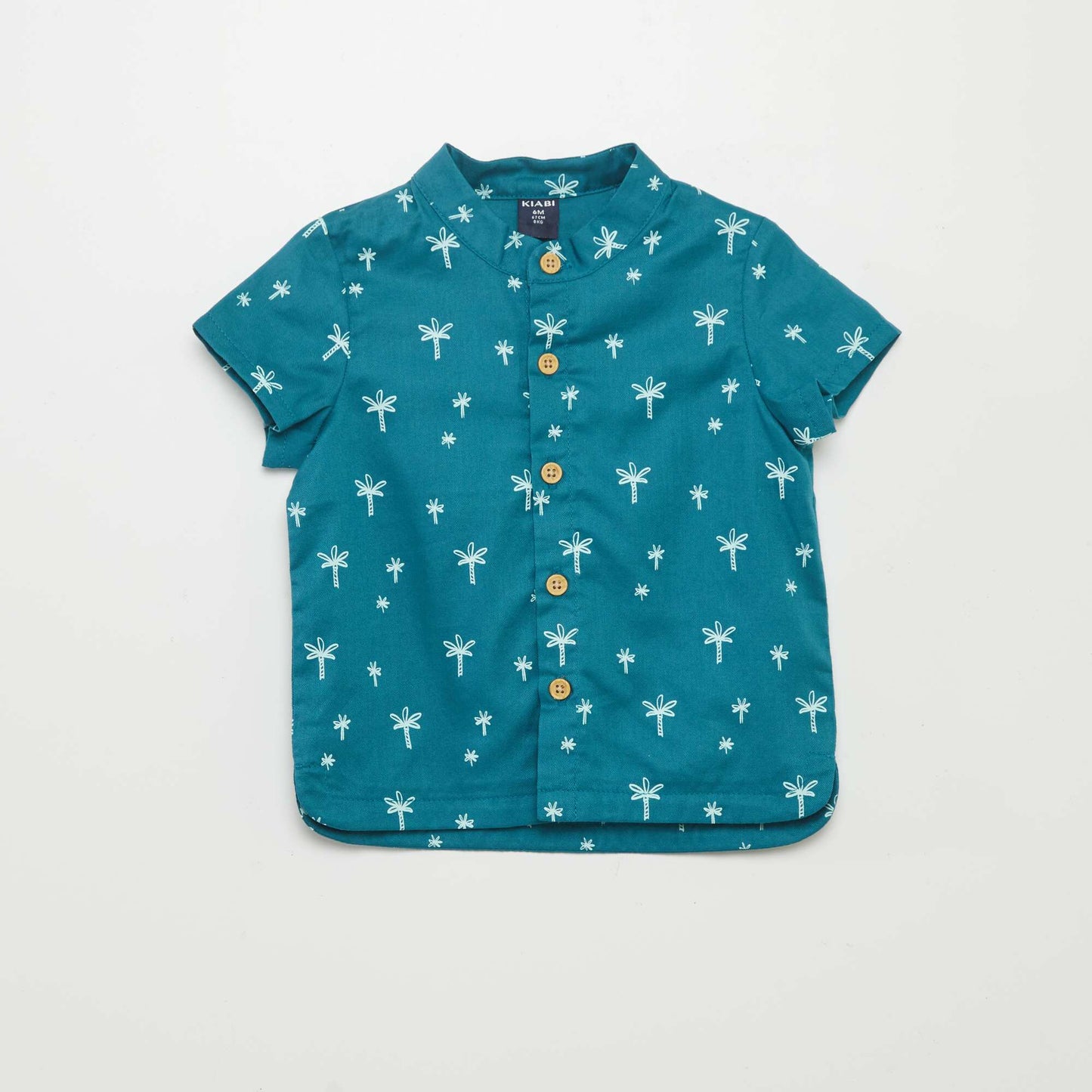 Camisa con cuello mao estampado palmeras AZUL