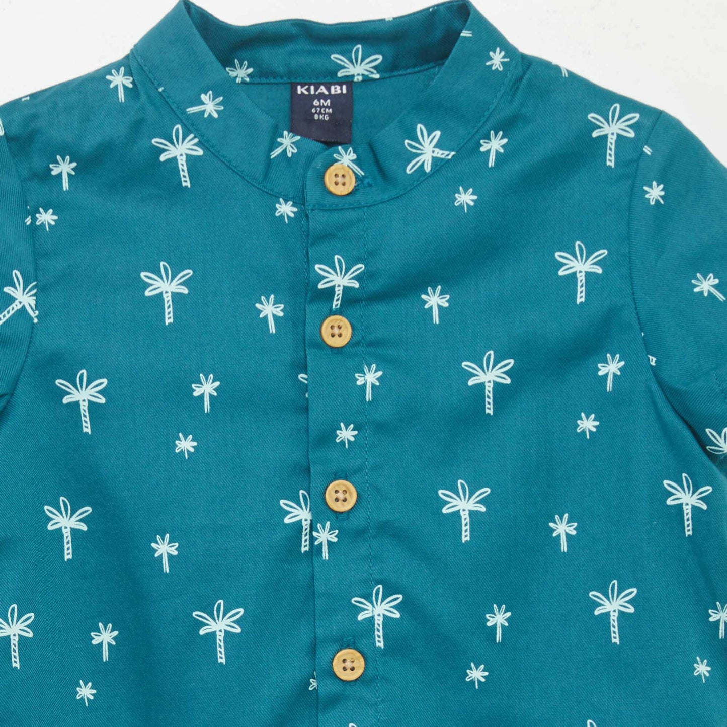 Camisa con cuello mao estampado palmeras AZUL
