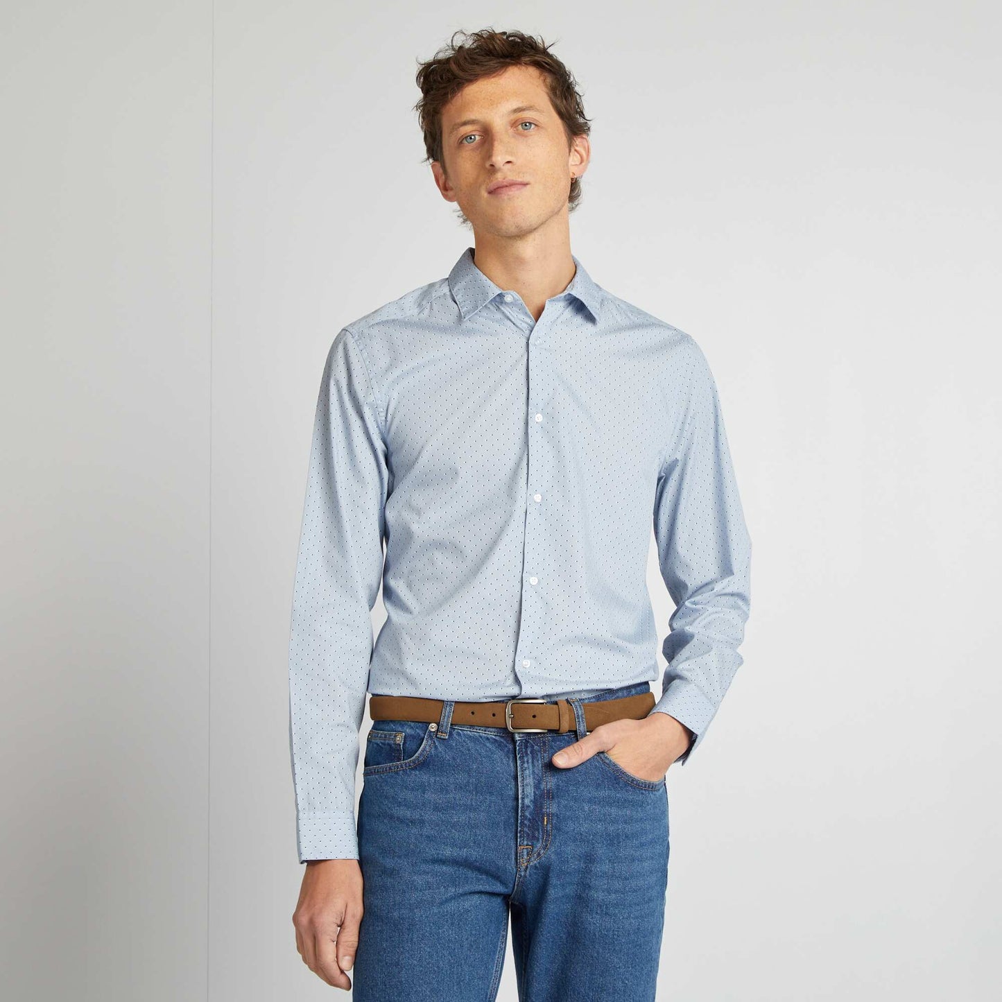 Camisa regular de lunares AZUL