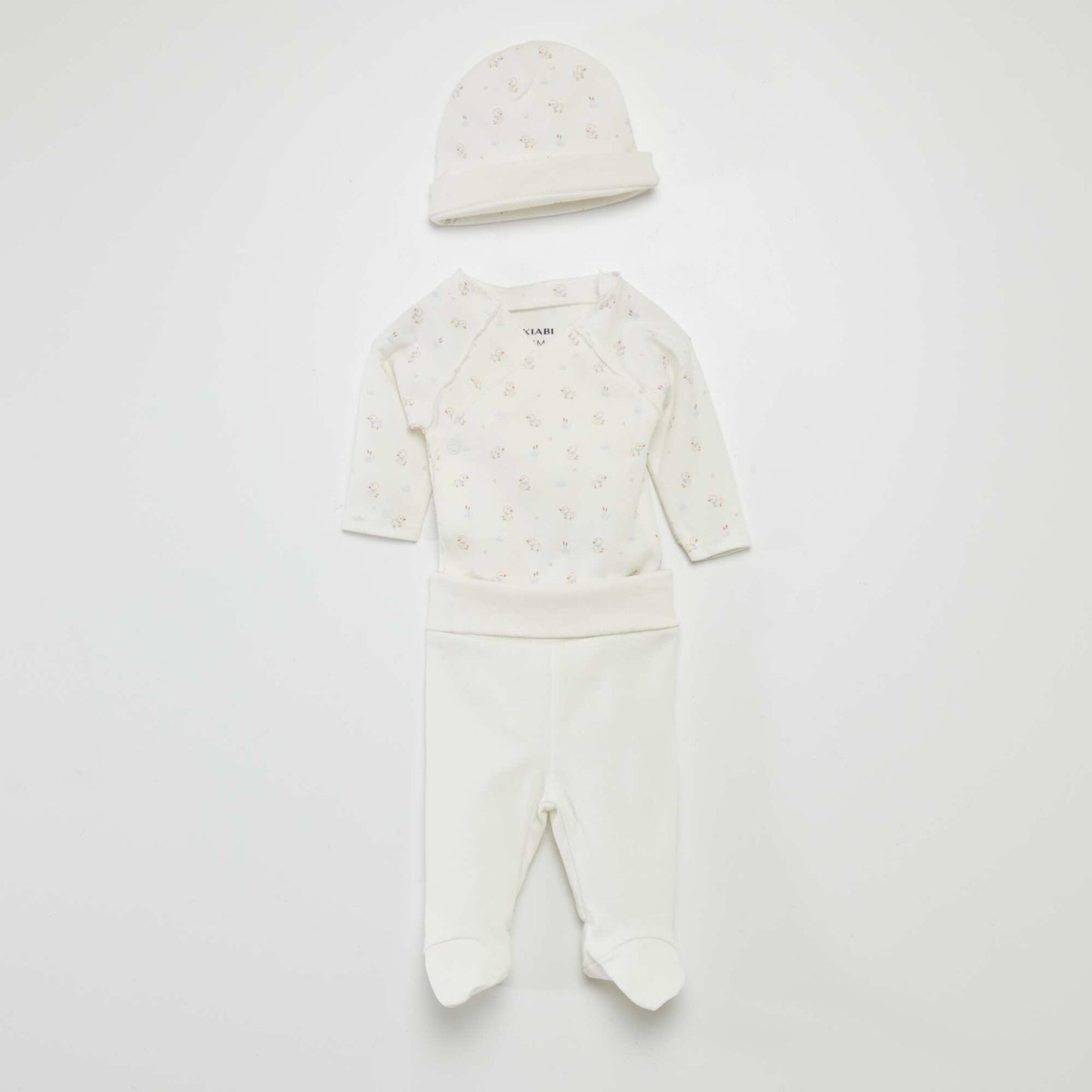 Conjunto de body + pantalón con pies + gorro BLANCO