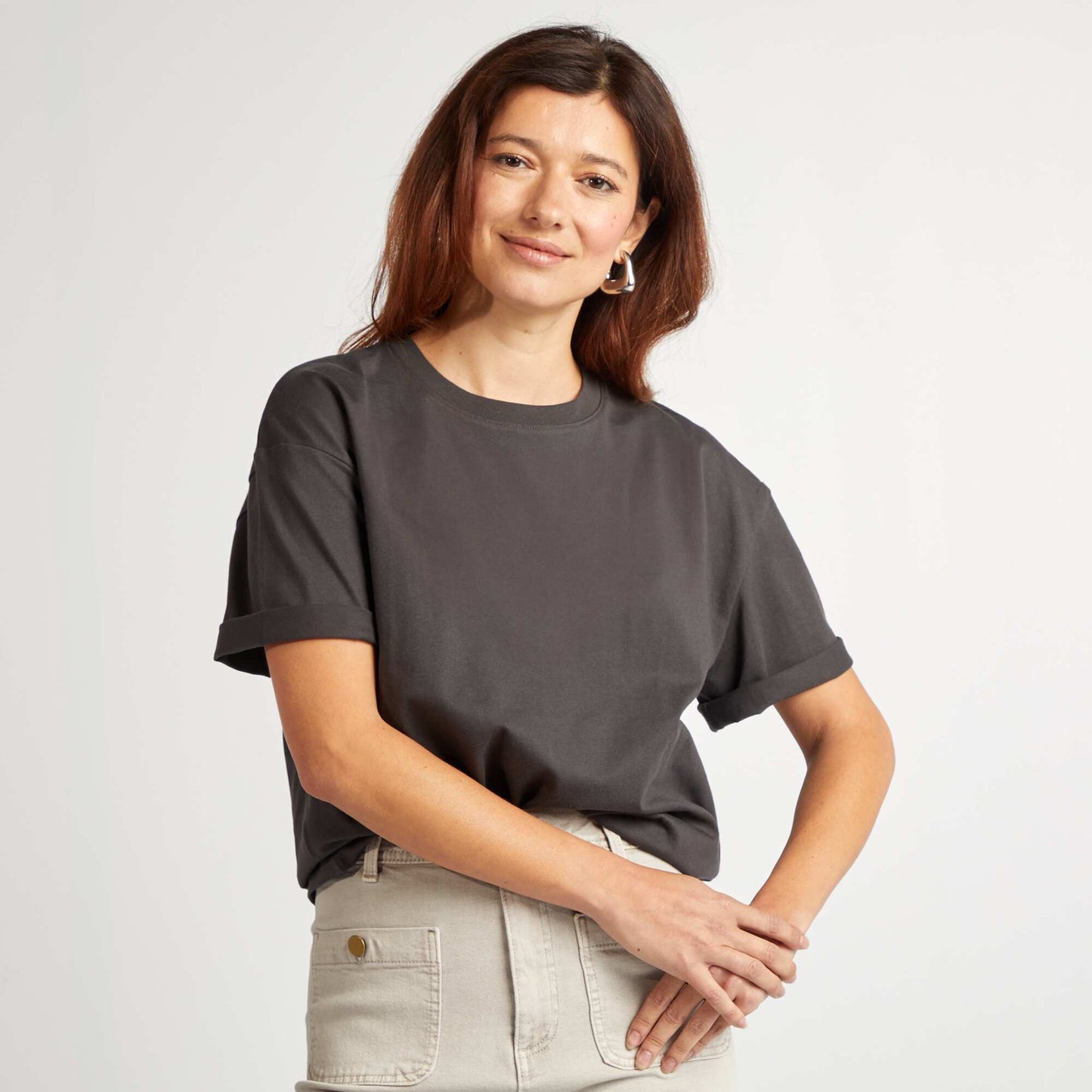 Camiseta de cuello redondo oversize NEGRO