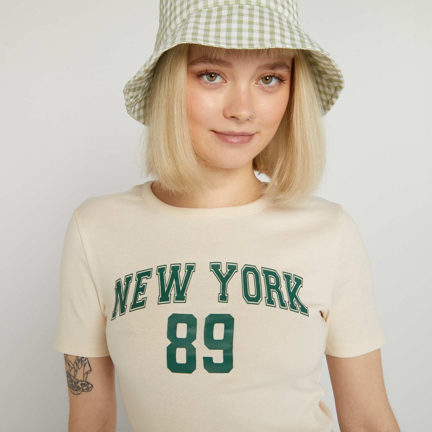 Camiseta corta con estampado universitario USA BLANCO