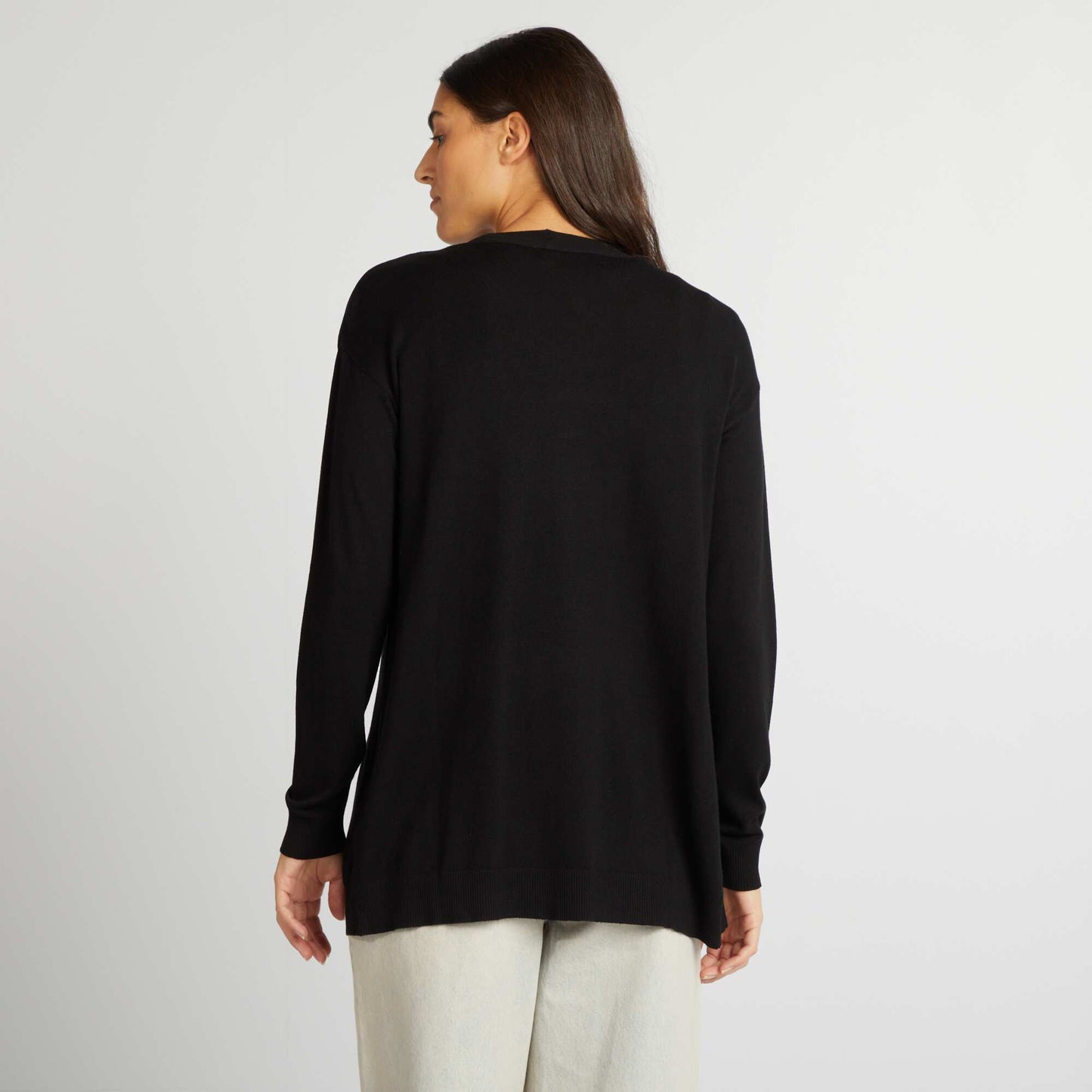 Chaqueta larga de punto fino negro