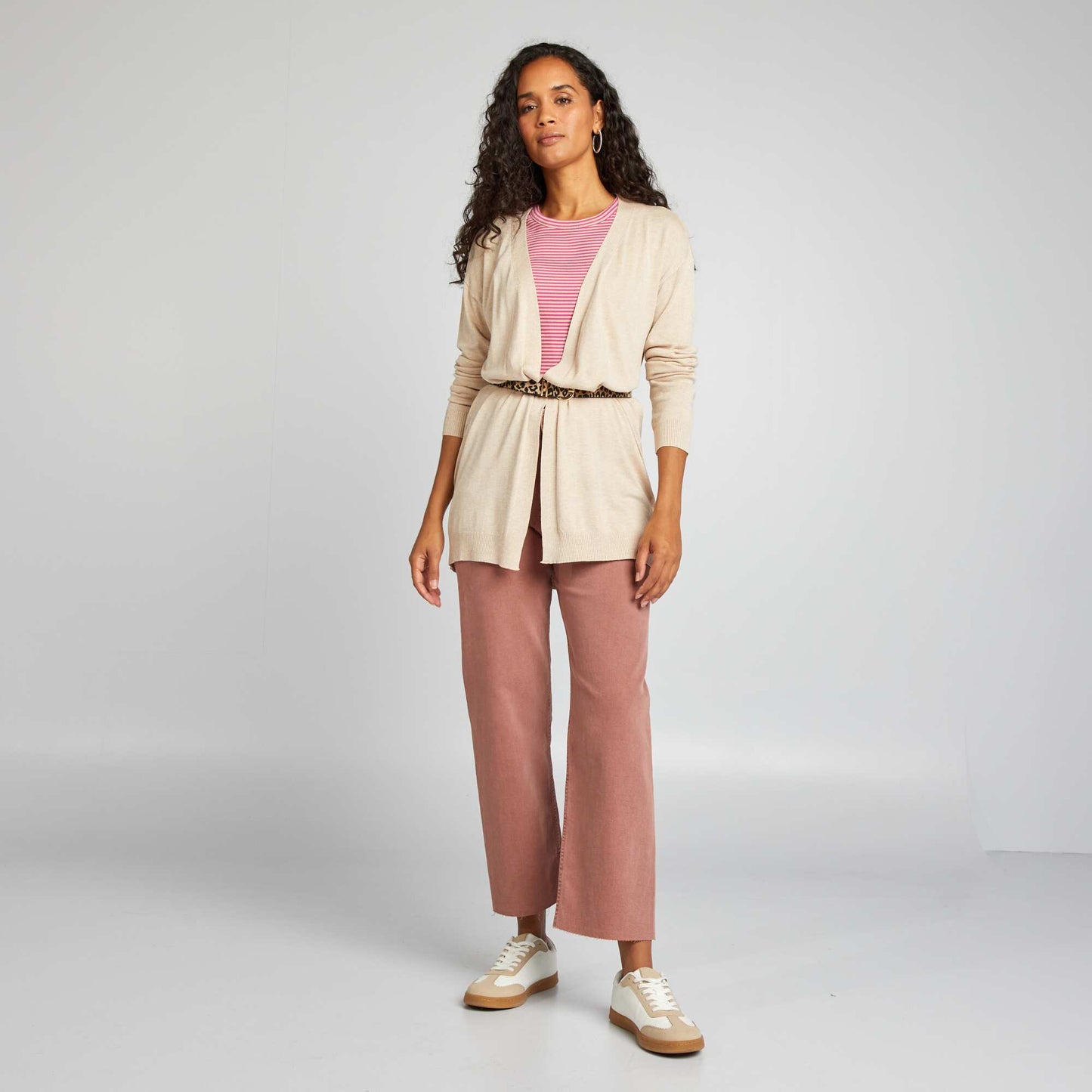 Chaqueta larga de punto fino BEIGE