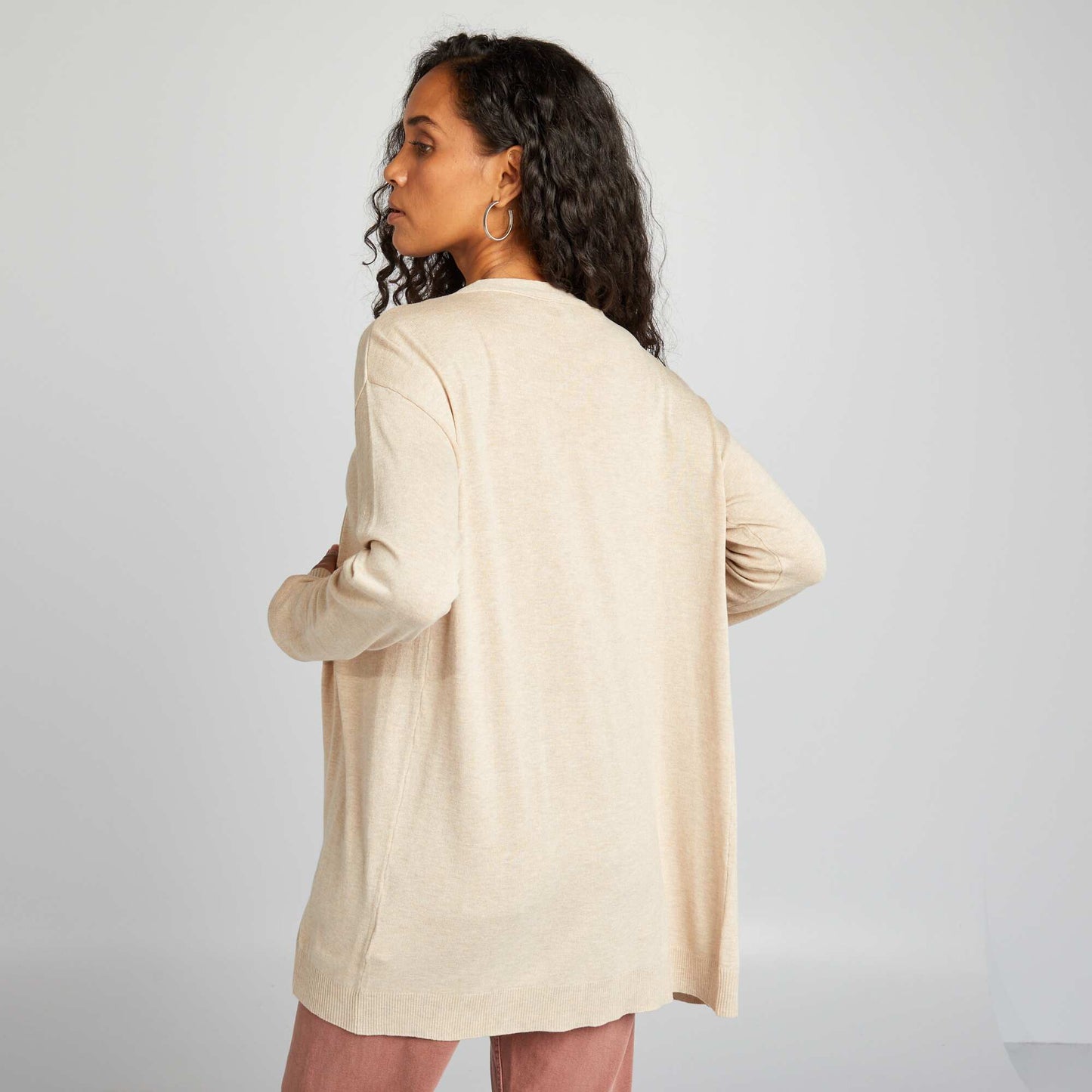 Chaqueta larga de punto fino BEIGE