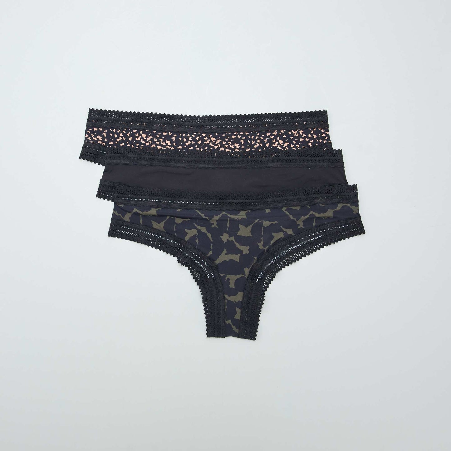 Pack de 3 braguitas brasileñas de microfibra estampadas NEGRO