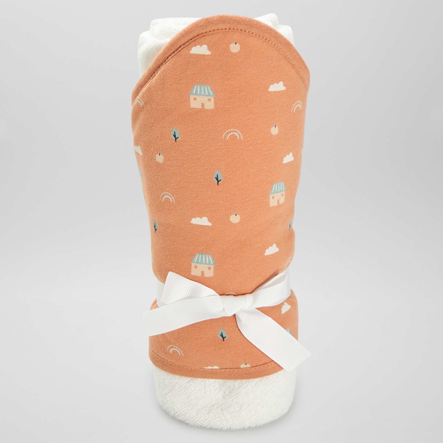Poncho de baño de rizo con capucha estampado MARRON