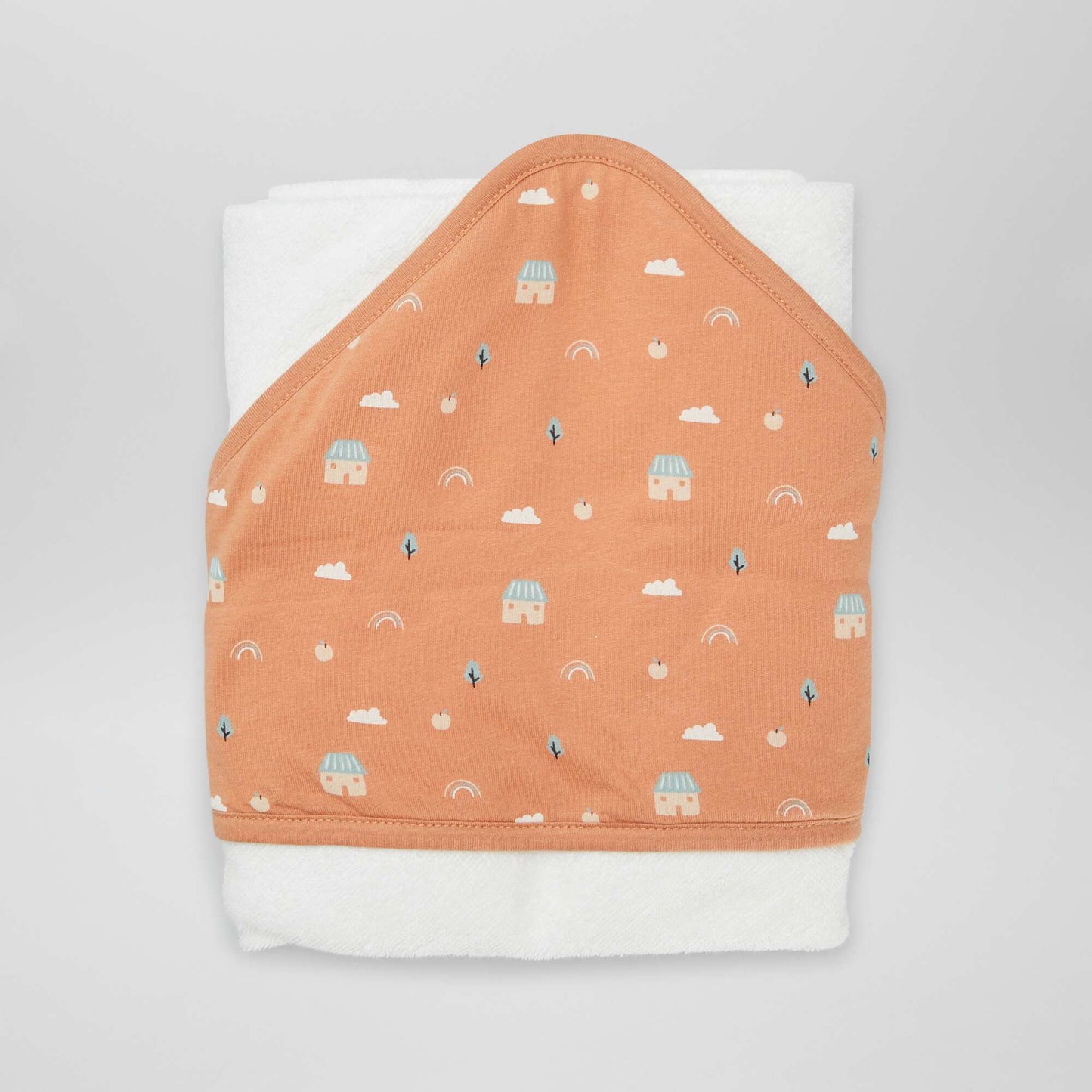 Poncho de baño de rizo con capucha estampado MARRON