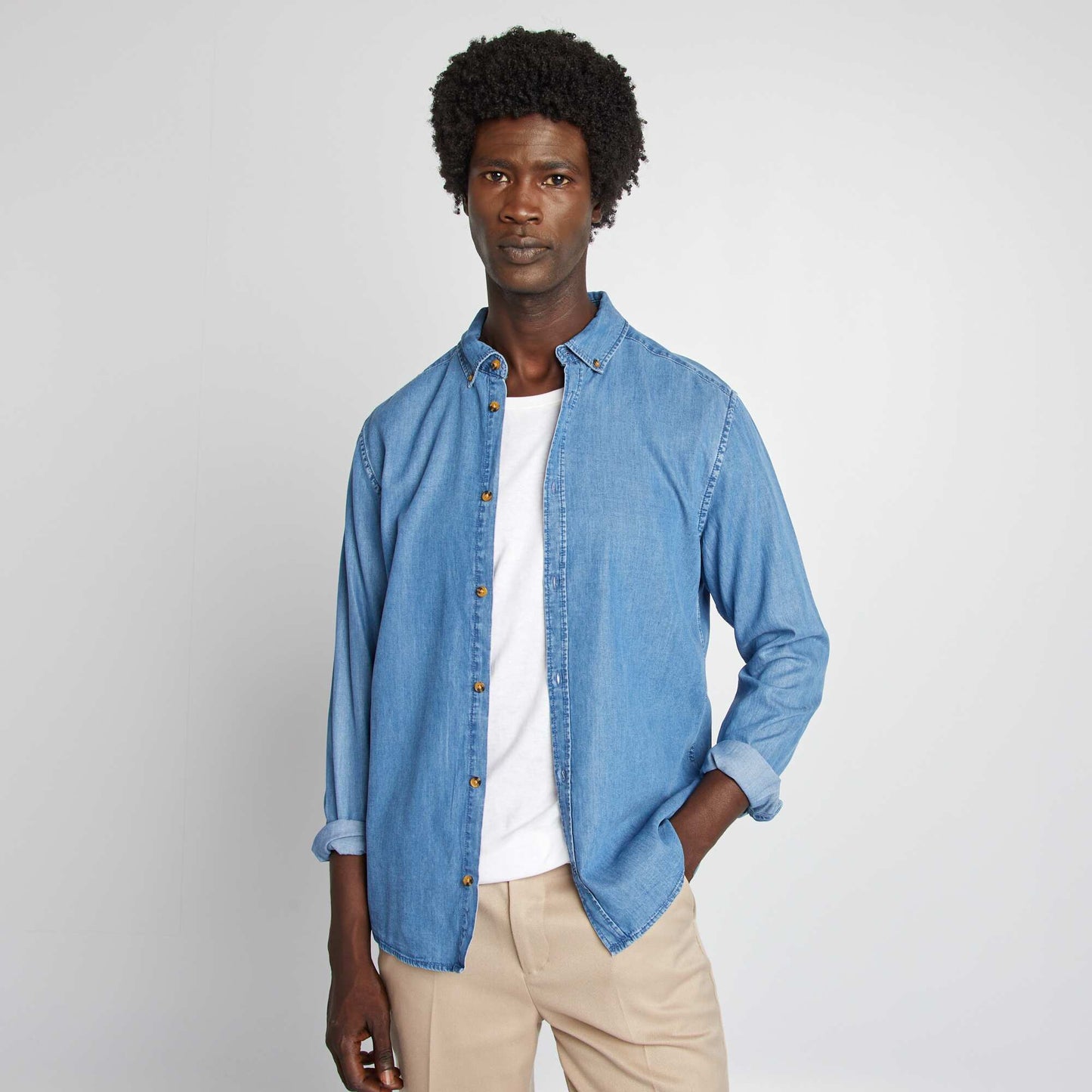 Camisa regular de lyocell AZUL