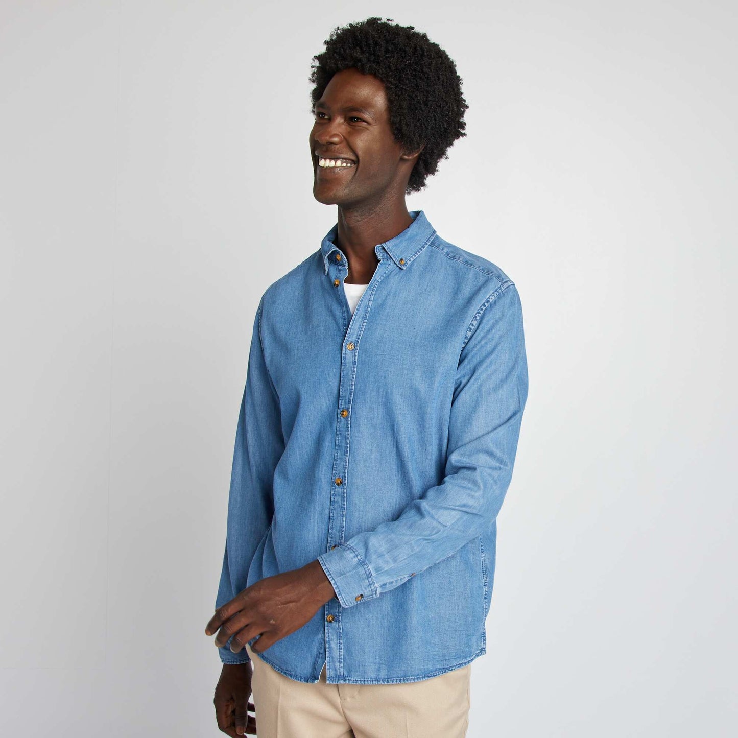 Camisa regular de lyocell AZUL