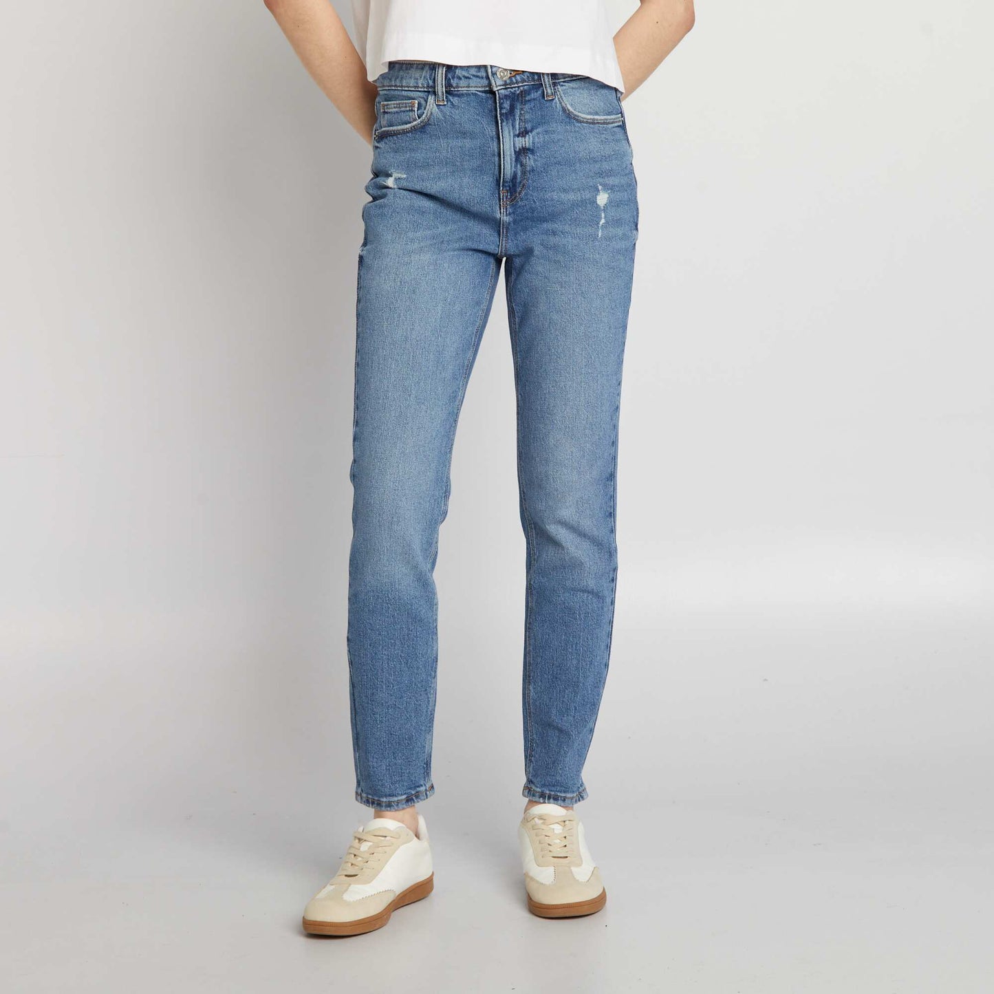 Jean slim de tiro alto con efecto desgastado AZUL