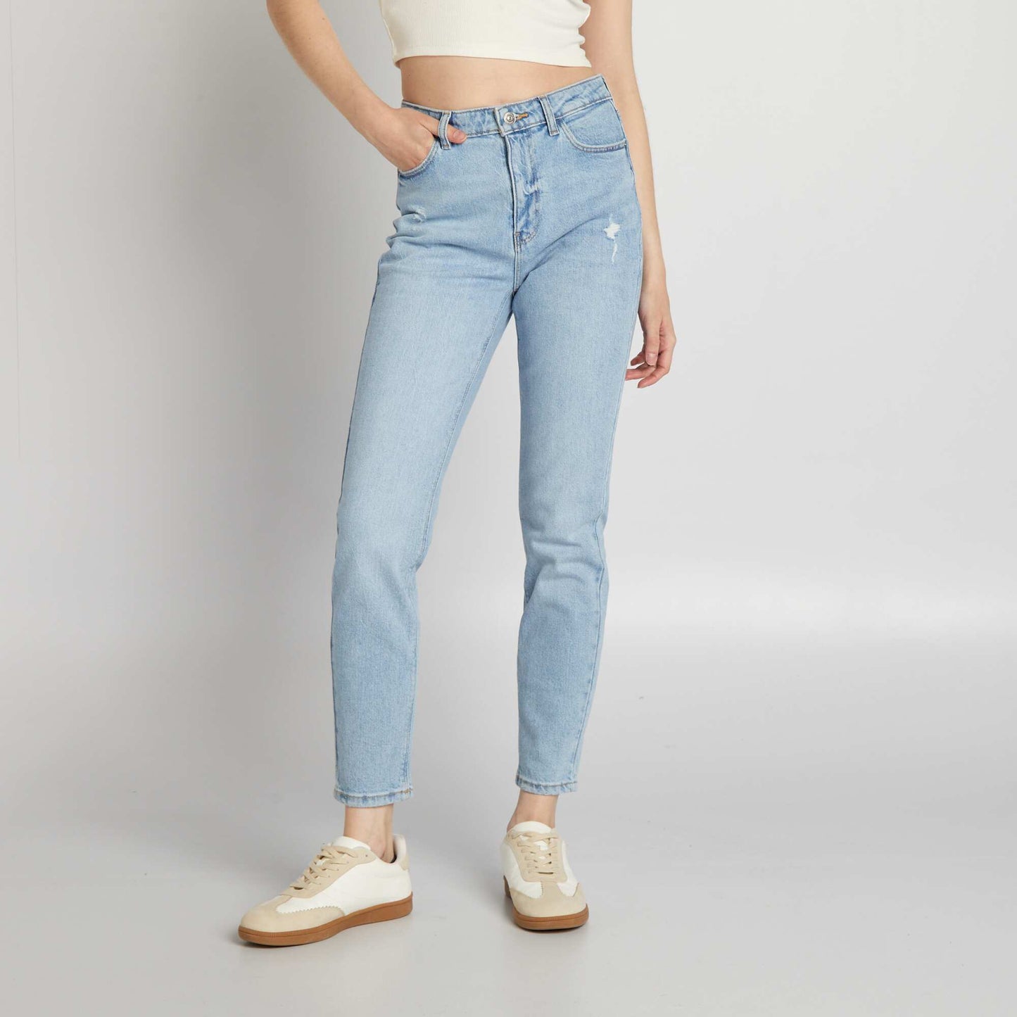 Jean slim de tiro alto con efecto desgastado AZUL