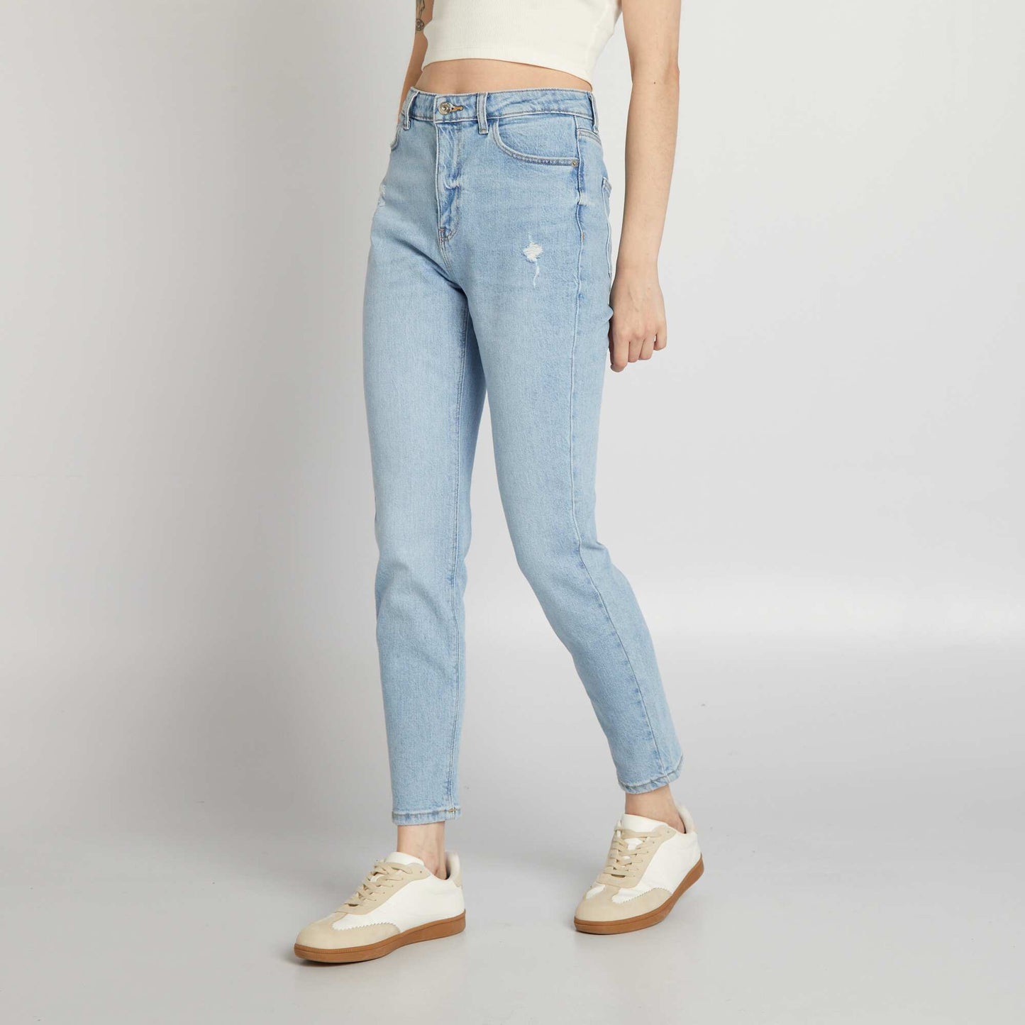 Jean slim de tiro alto con efecto desgastado AZUL