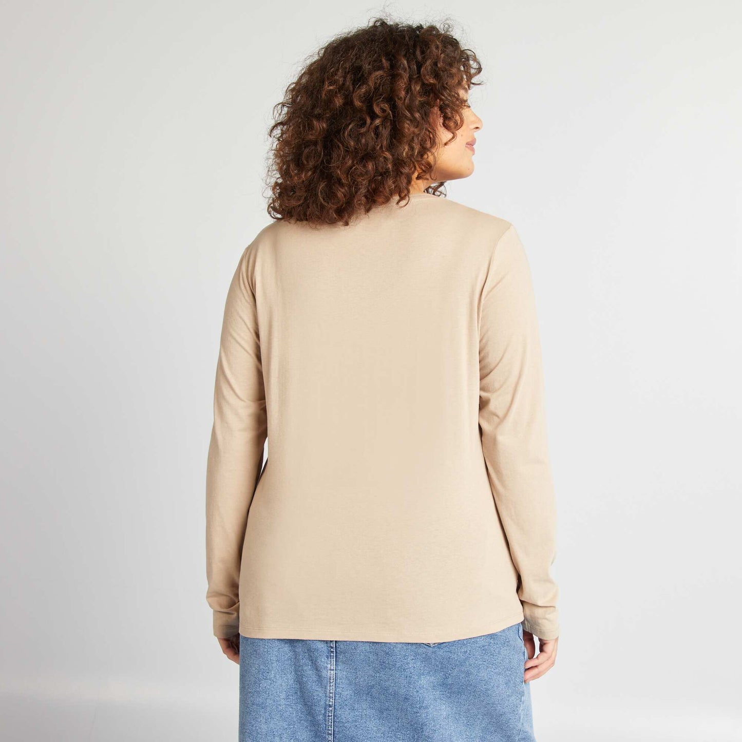 Camiseta de manga larga lisa de punto BEIGE