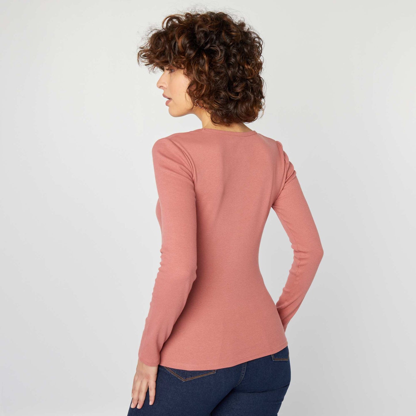 Camiseta de canalé con cuello redondo ROSA