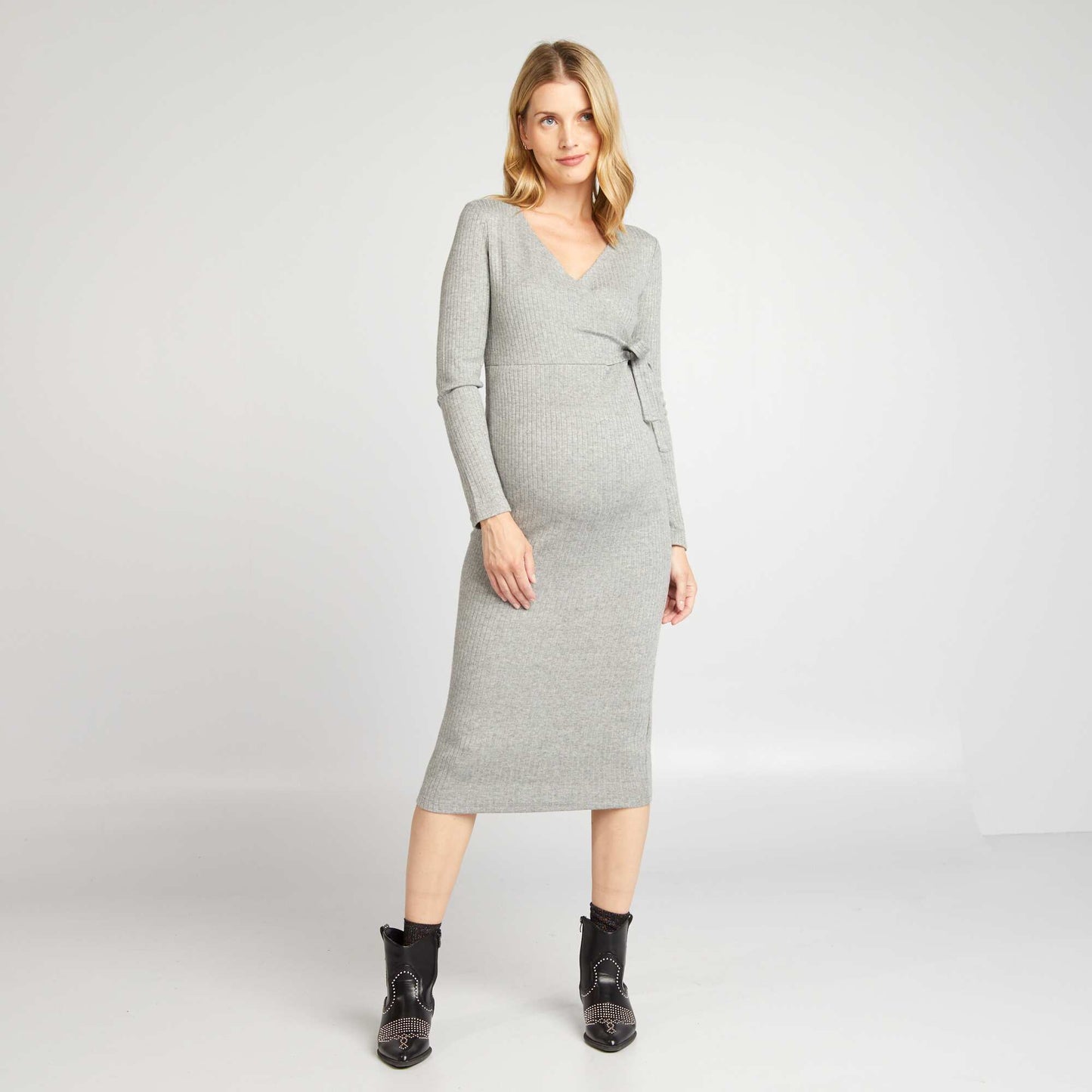 Vestido tipo sweater de lactancia de punto de canalé GRIS