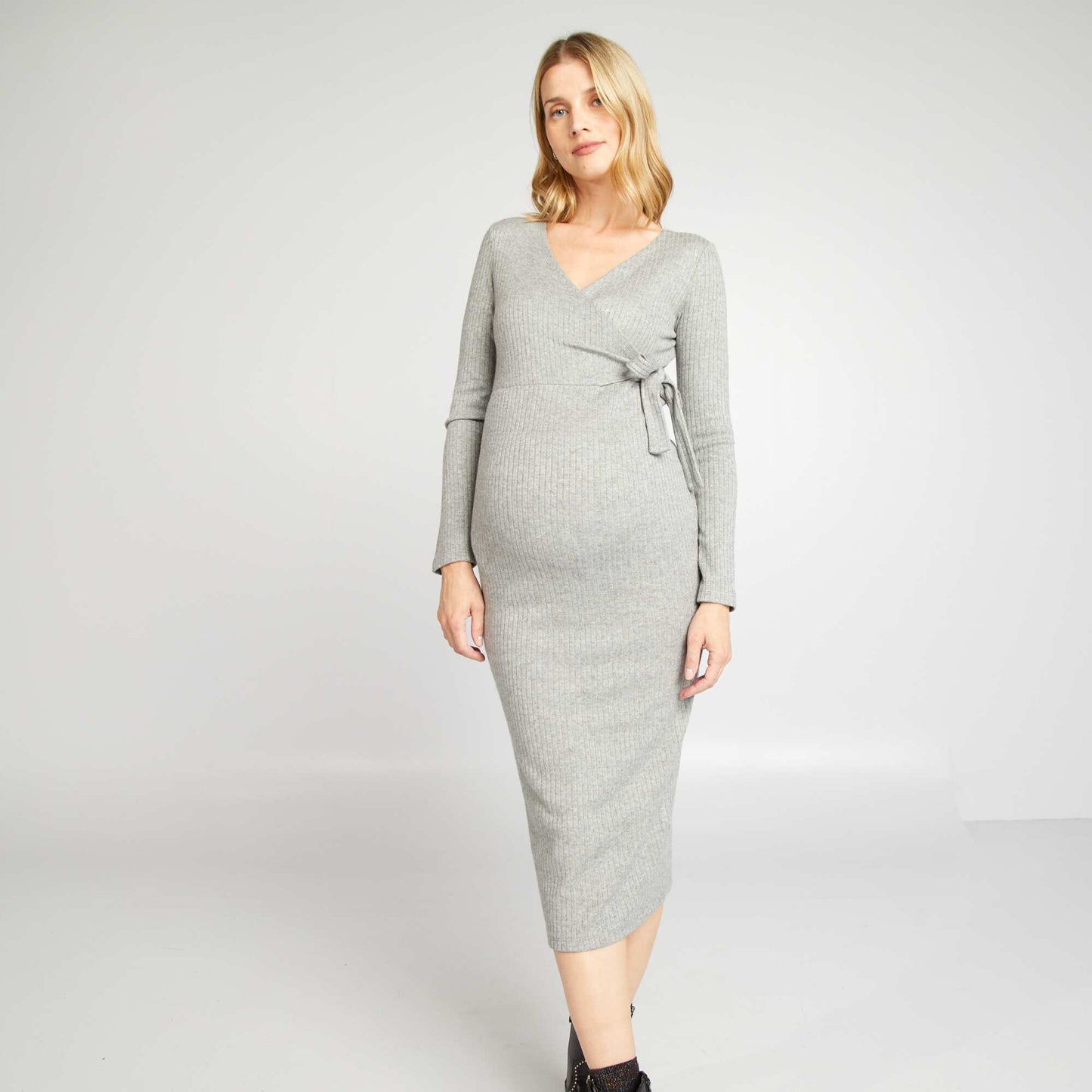 Vestido tipo sweater de lactancia de punto de canalé GRIS
