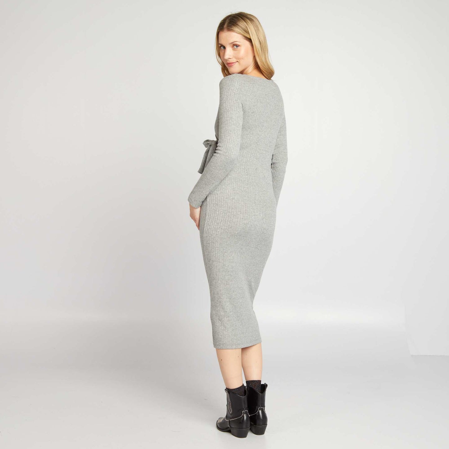 Vestido tipo sweater de lactancia de punto de canalé GRIS