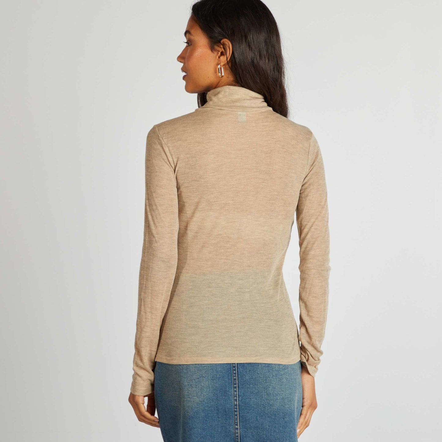 Camiseta jaspeada con cuello vuelto BEIGE
