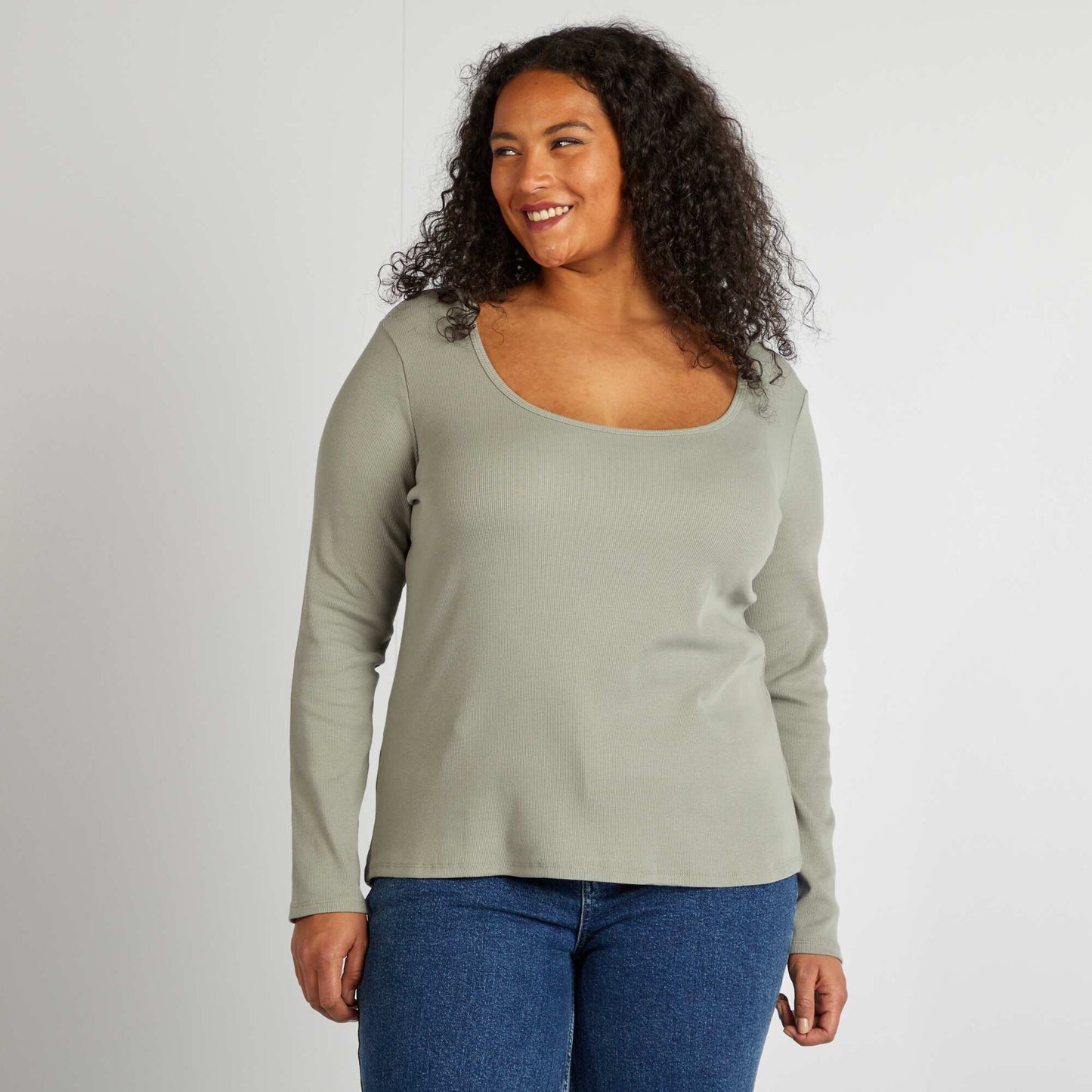 Camiseta lisa de punto de canalé VERDE
