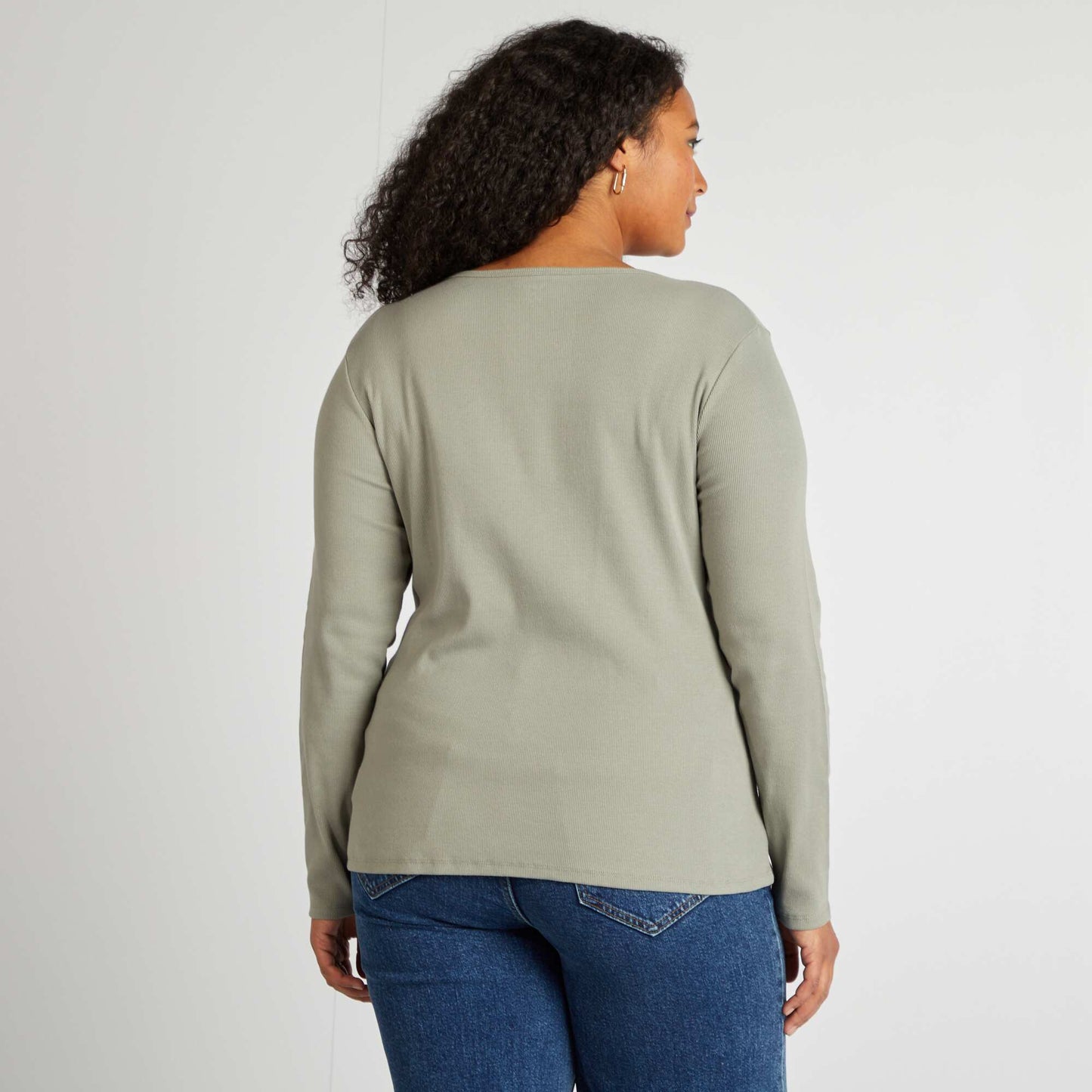 Camiseta lisa de punto de canalé VERDE
