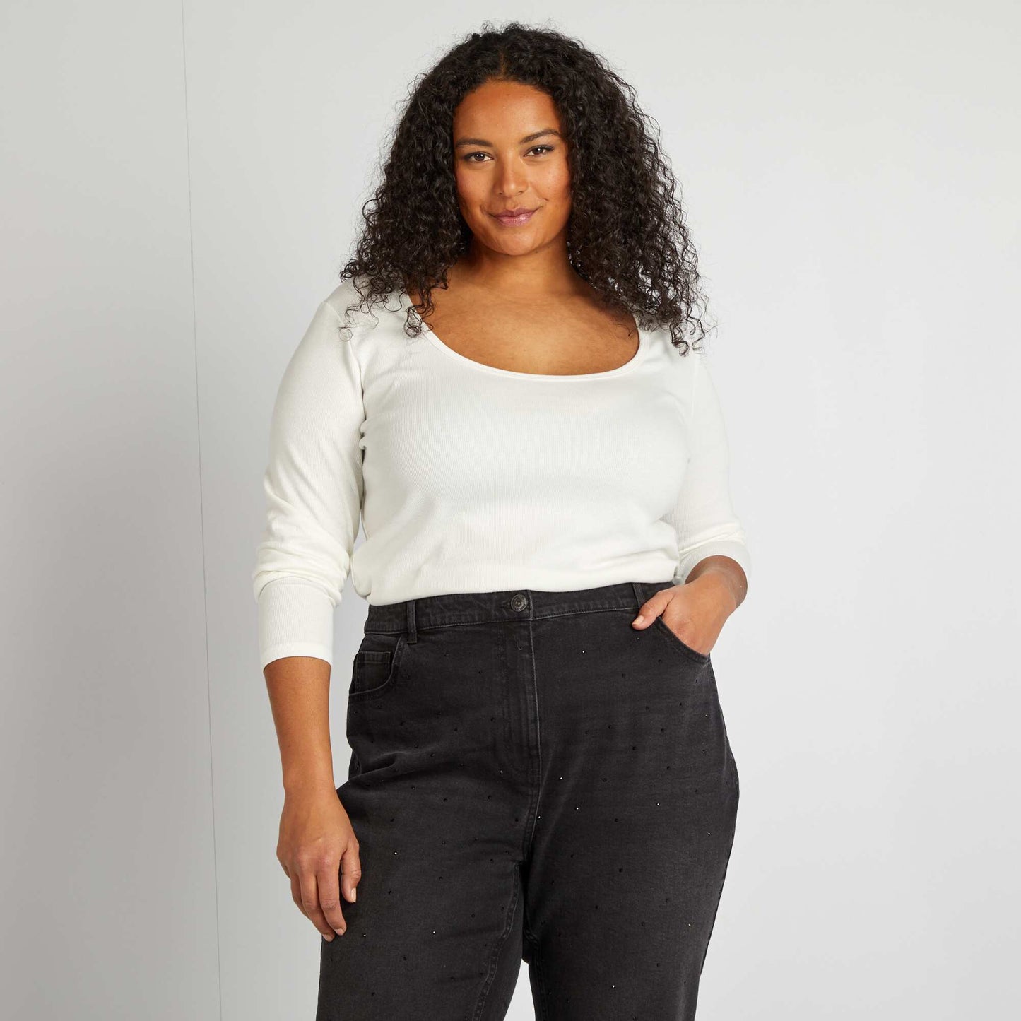 Camiseta lisa de punto de canalé BLANCO