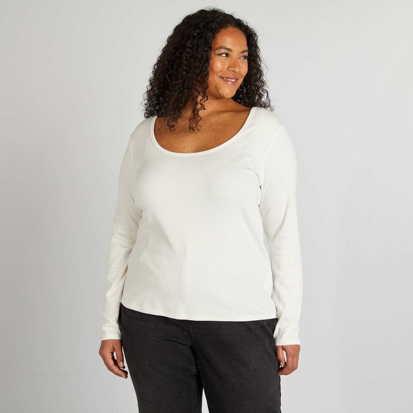 Camiseta lisa de punto de canalé BLANCO