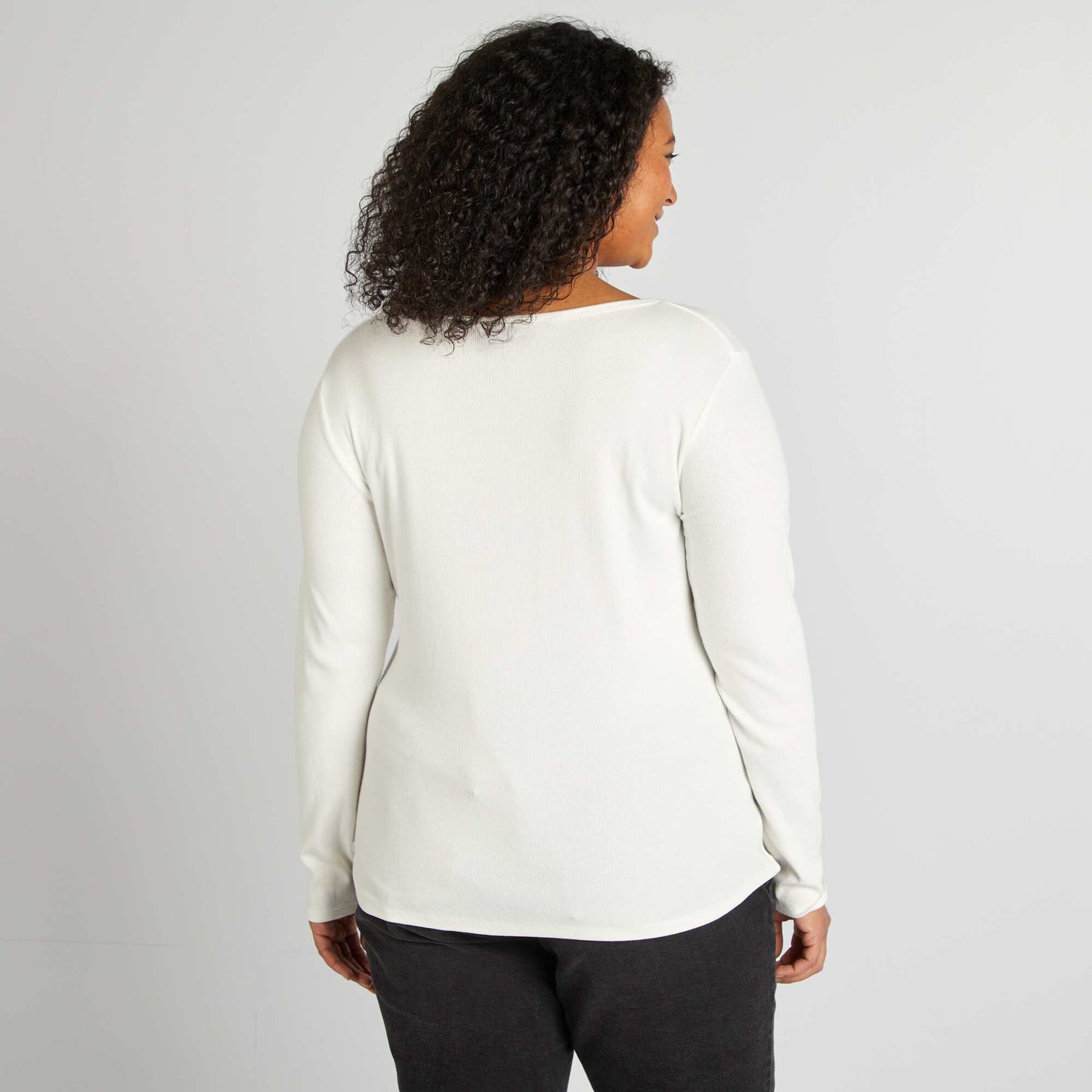 Camiseta lisa de punto de canalé BLANCO