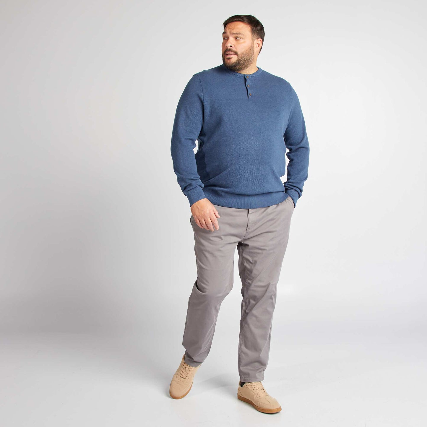 Sweater de punto con cuello de botones AZUL