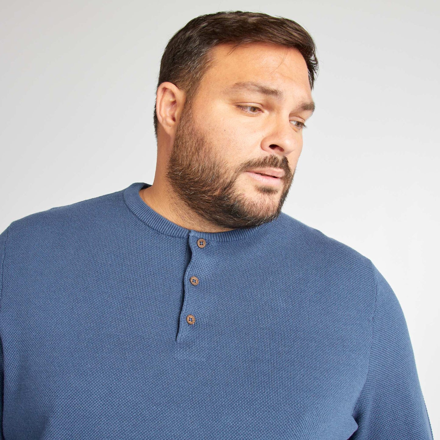 Sweater de punto con cuello de botones AZUL