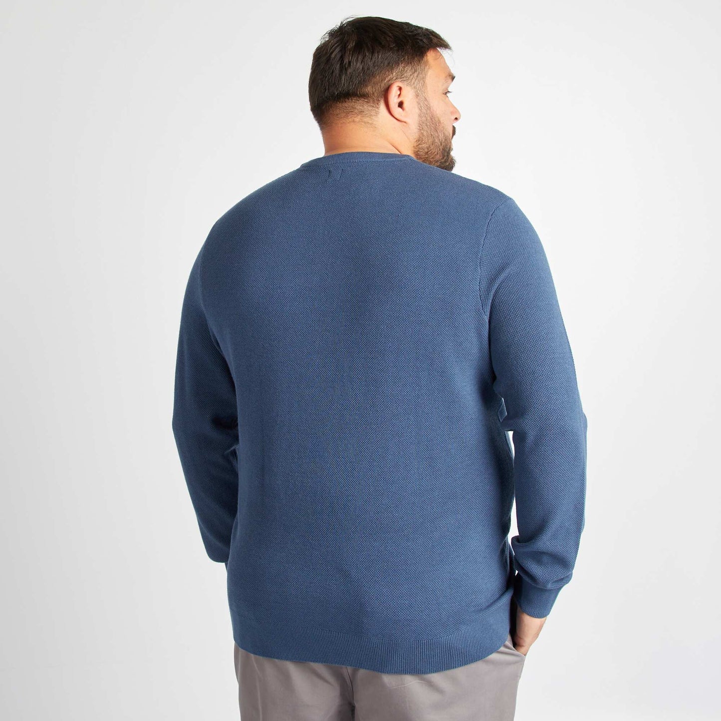 Sweater de punto con cuello de botones AZUL