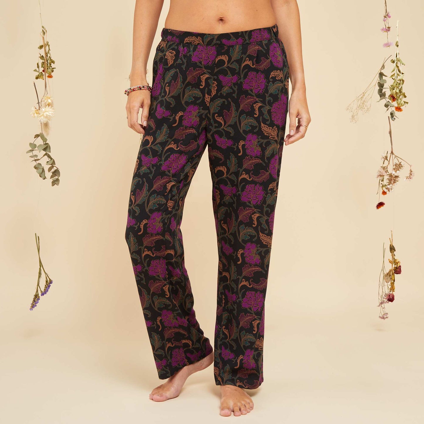 Pantalón de pijama con flores NEGRO
