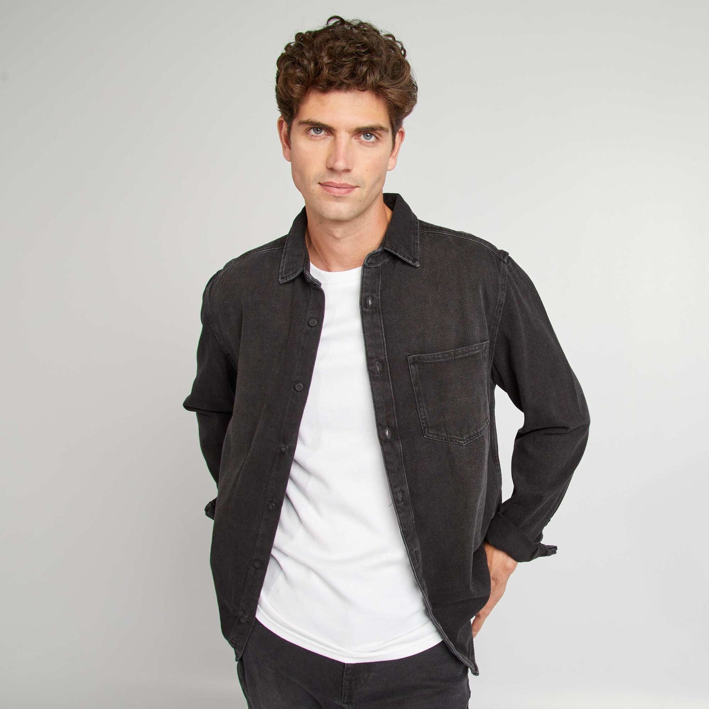 Camisa clásica lisa vaquera GRIS