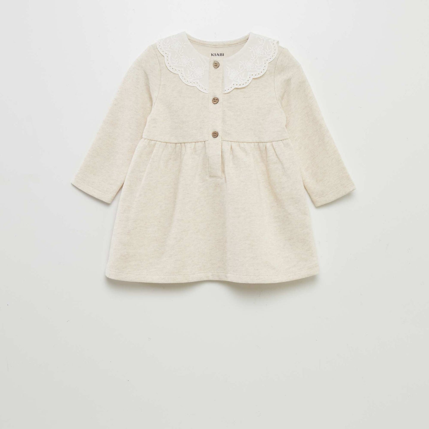 Vestido con cuello bordado BEIGE