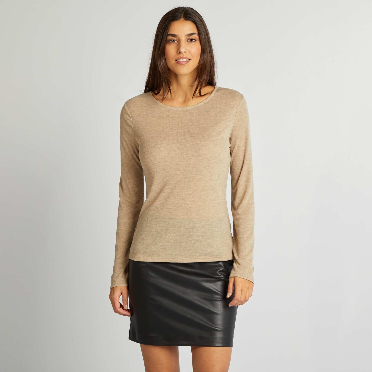 Camiseta vaporosa de punto torcido BEIGE