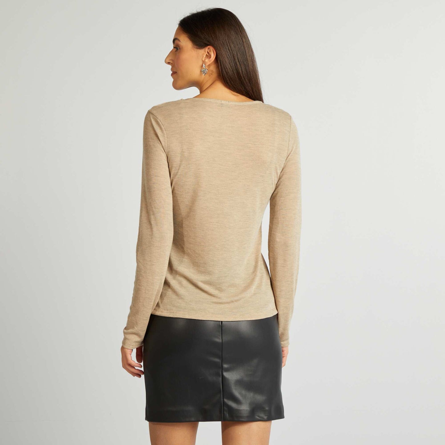 Camiseta vaporosa de punto torcido BEIGE