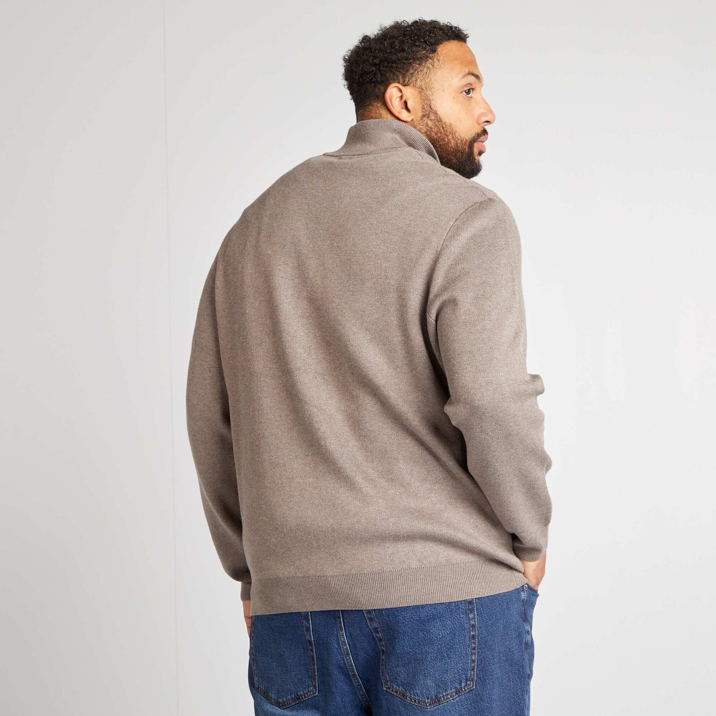 Sweater liso con cremallera en el cuello MARRON