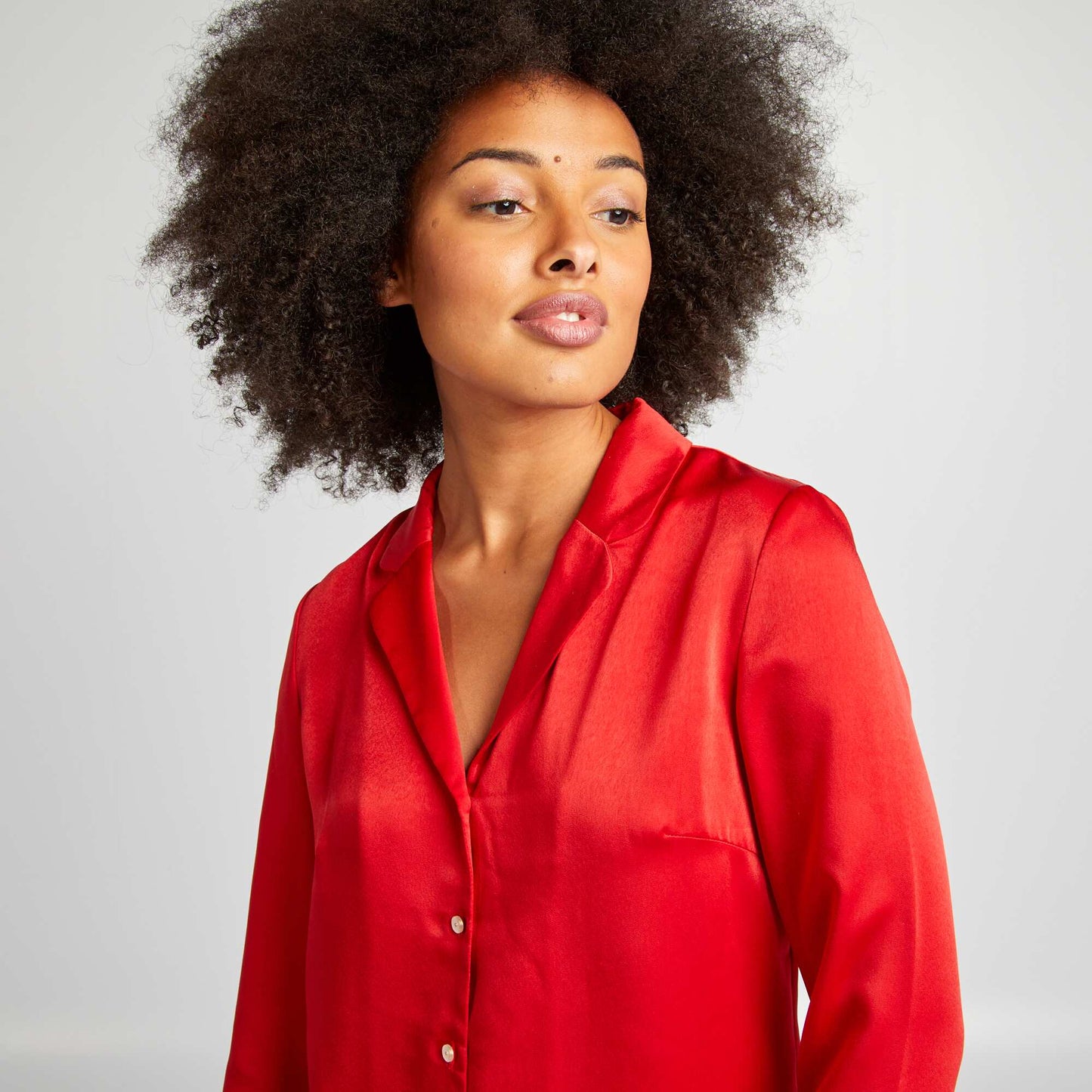 Pijama con camisa + pantalón satinado ROJO