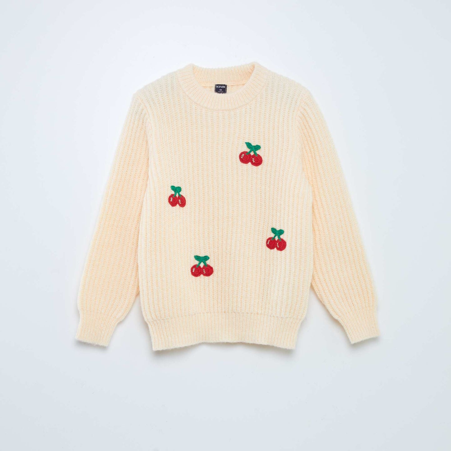 Sweater holgado con parches de cereza BEIGE
