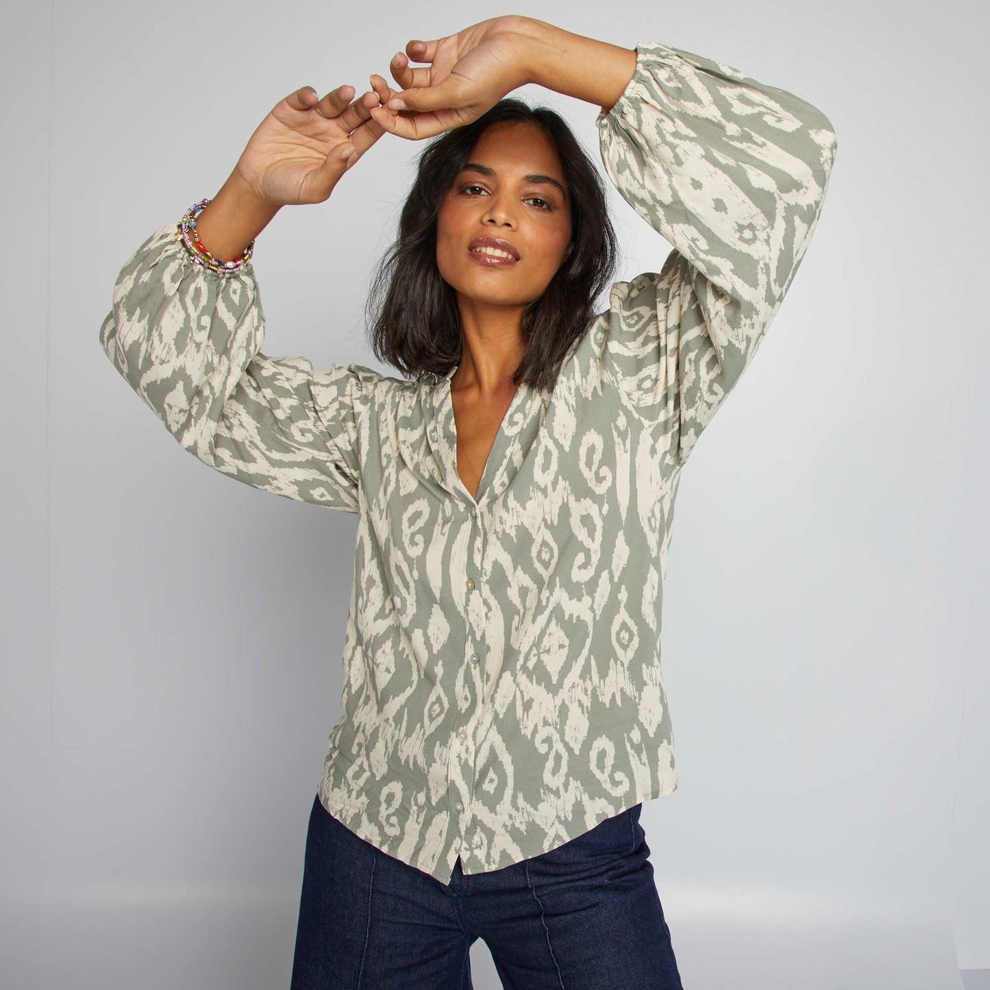 Blusa vaporosa estampada VERDE
