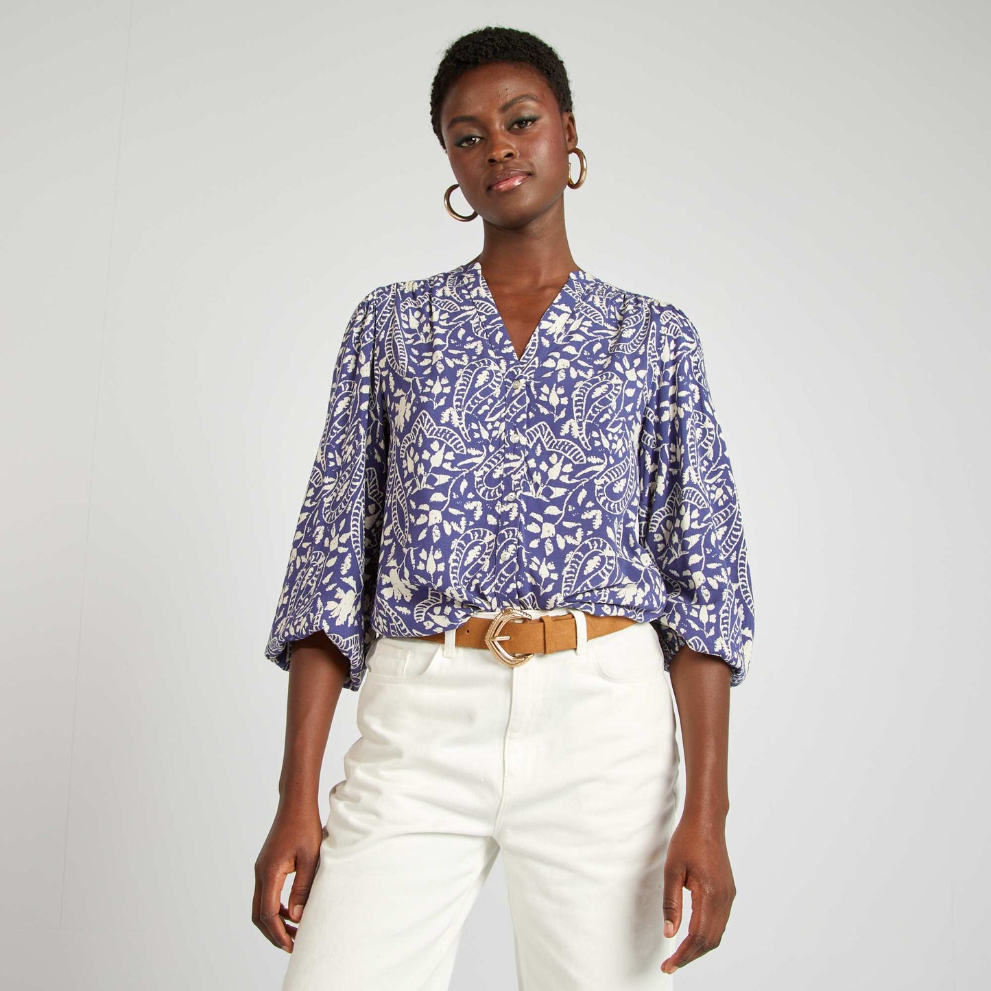 Blusa vaporosa estampada AZUL