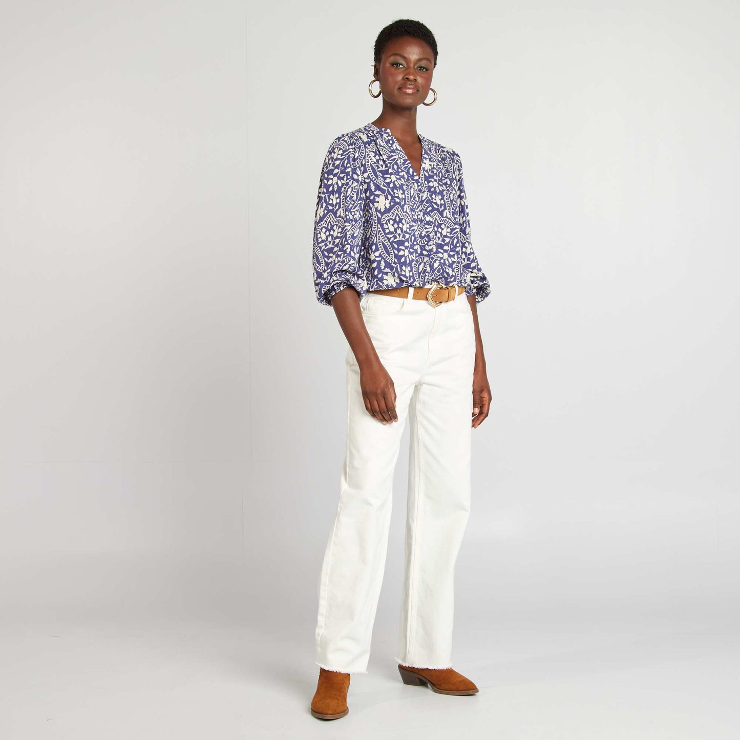 Blusa vaporosa estampada AZUL