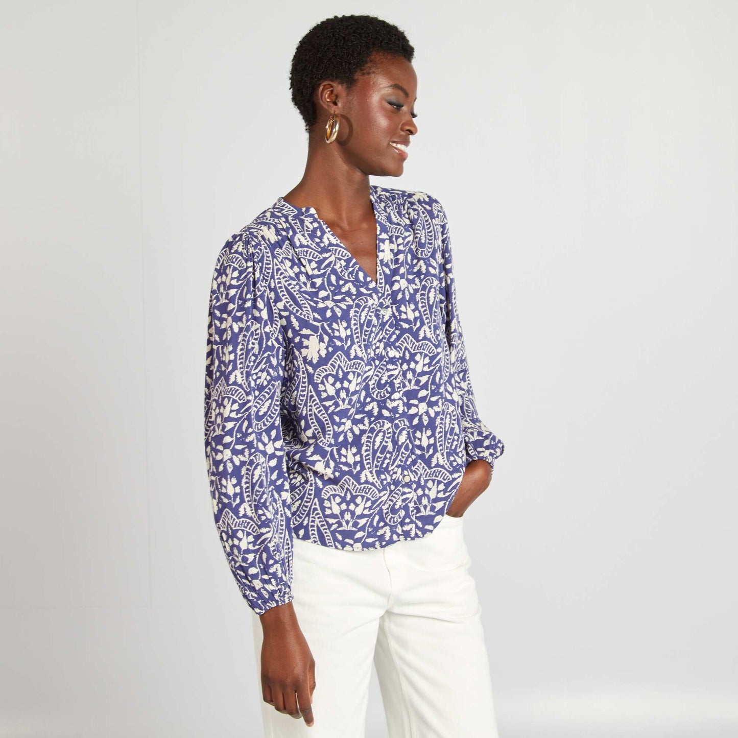 Blusa vaporosa estampada AZUL