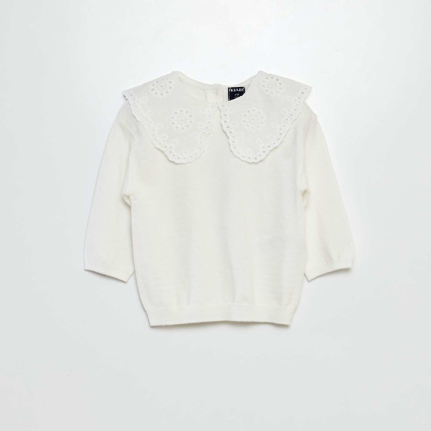 Sweater de punto con cuello bordado BLANCO